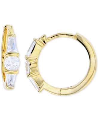 Macy's - Cubic Zirconia Round & Baguette Small Hoop Earrings in 14k Gold-Plated Sterling Silver, 0.57"
