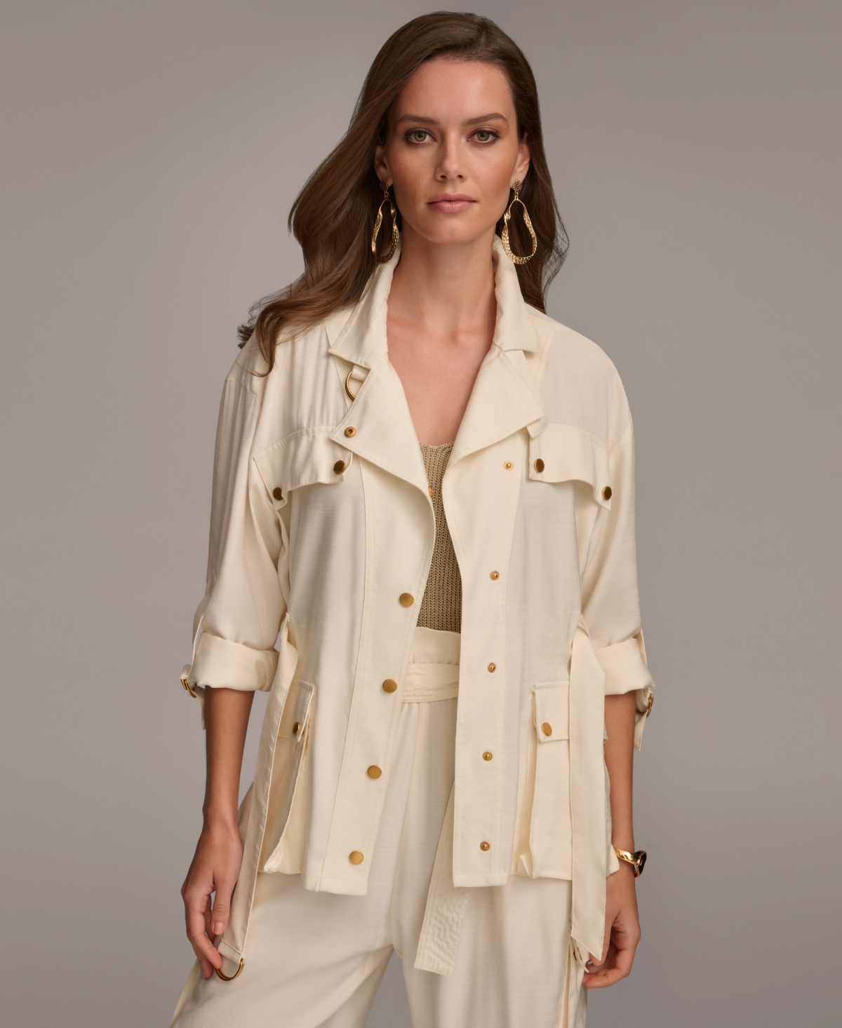 Shop Donna Karan Women's Belted Utility Jacket In Cream