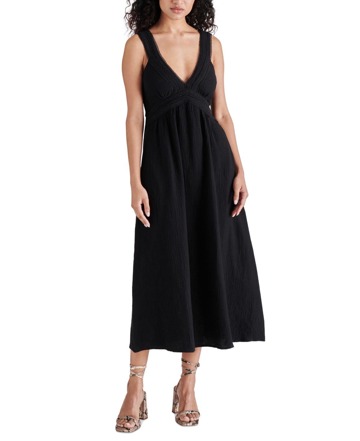 Shop Steve Madden Women's Taryn Cotton Gauze Midi Dress In Black