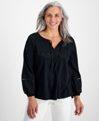 Style & Co - Petite Eyelet Embroidered Top