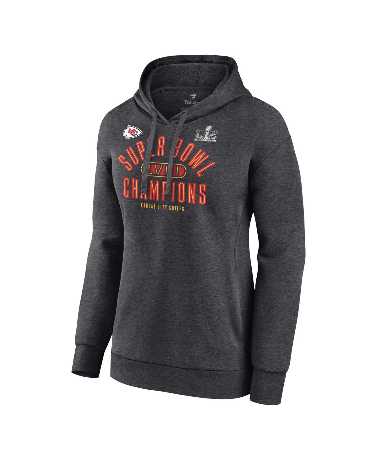 Women's FanaticsKansas City Chiefs Super Bowl Lviii Champions Under the Lights Fleece Pullover Hoodie - Heather Charcoal