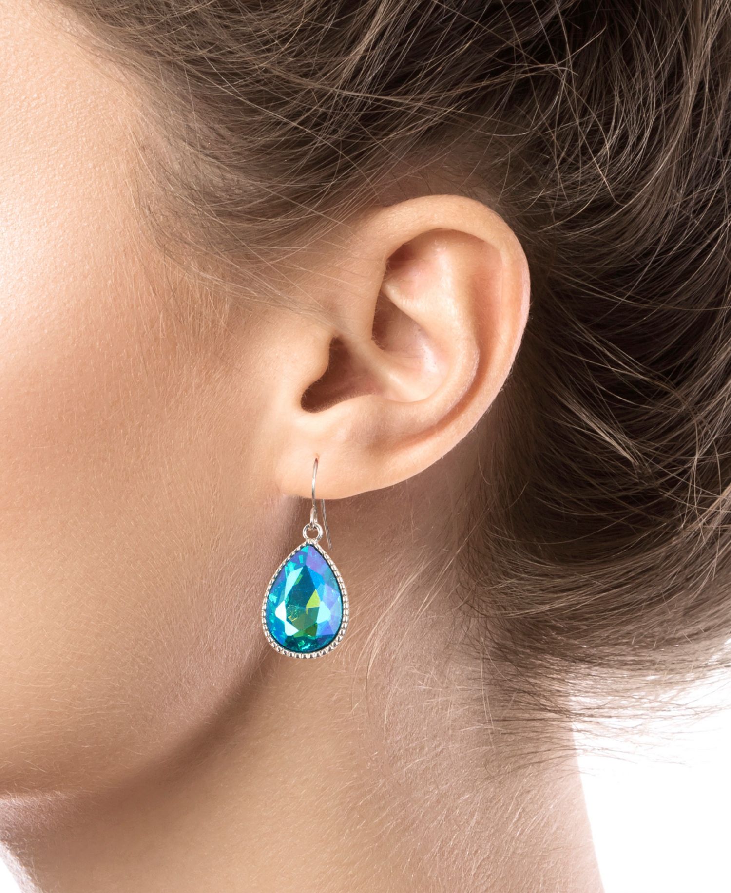 Pear Shape Crystal Drop Earrings (7/25 ct. t.w.) in Fine Silver Plated Brass