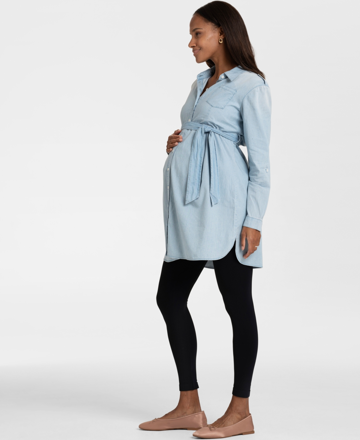 Shop Seraphine Women's Cotton Chambray Belted Maternity Tunic In Denim