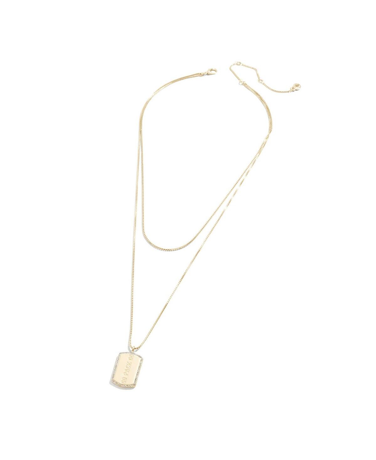 Shop Wear By Erin Andrews Women's  X Baublebar Green Bay Packers Gold Dog Tag Necklace In Gold-tone