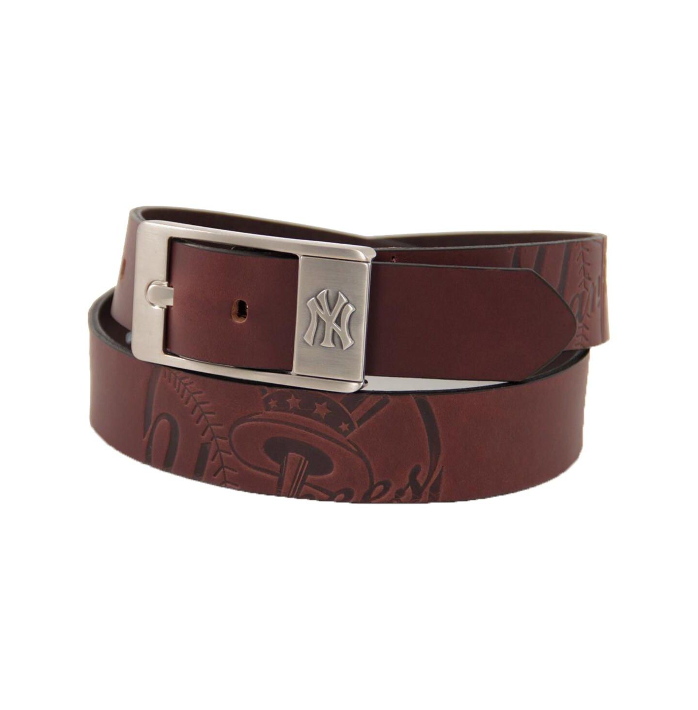 Мужской ремень Eagles Wings Brown New York Yankees Brandish Leather Belt — фото 1