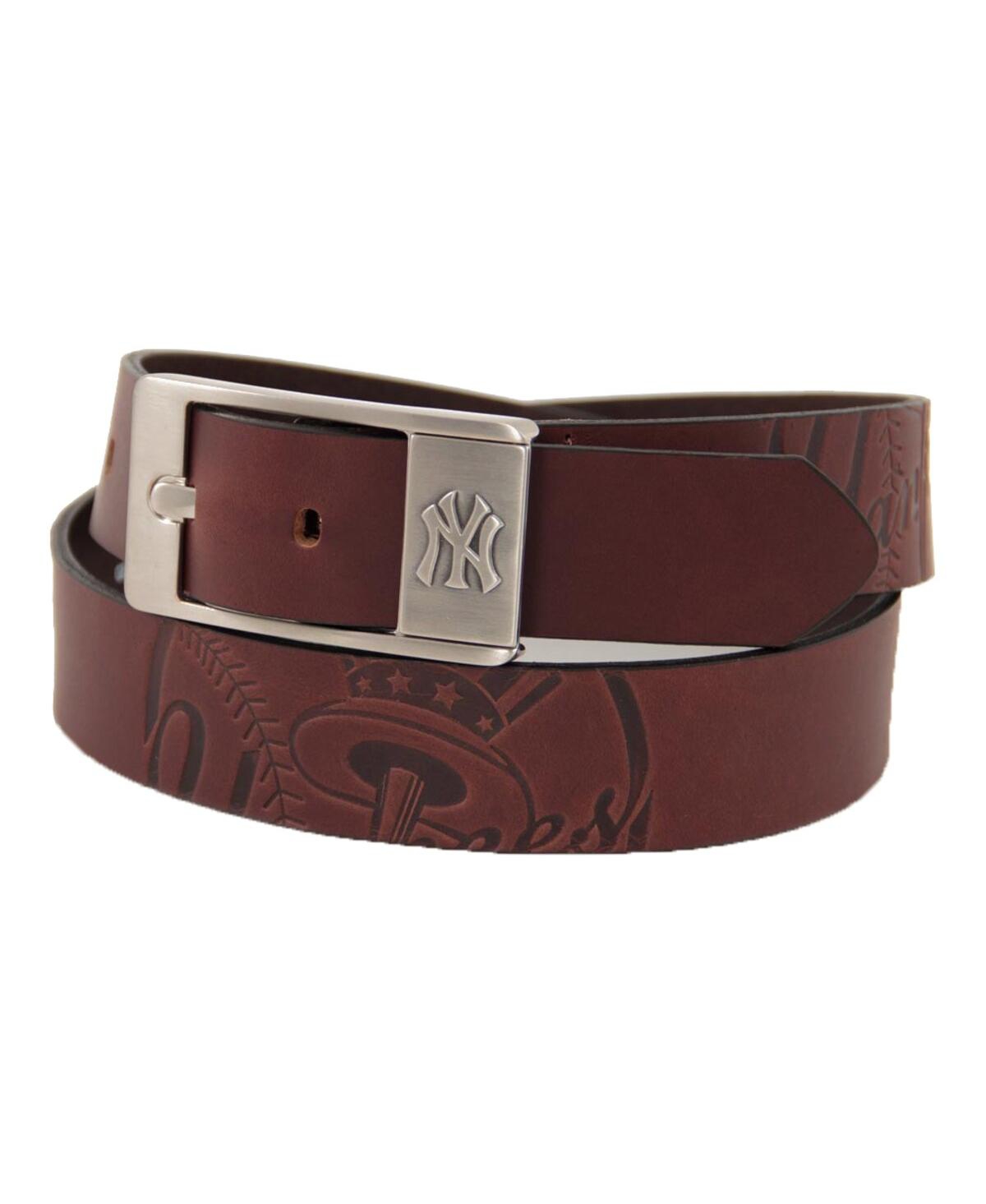 Men's Brown New York Yankees Brandish Leather Belt - Brown