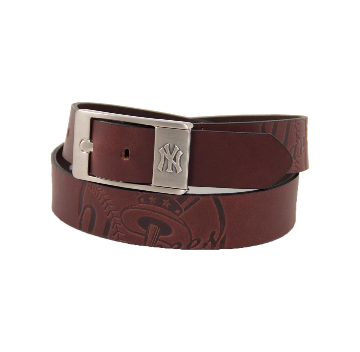 Men's Brown New York Yankees Brandish Leather Belt