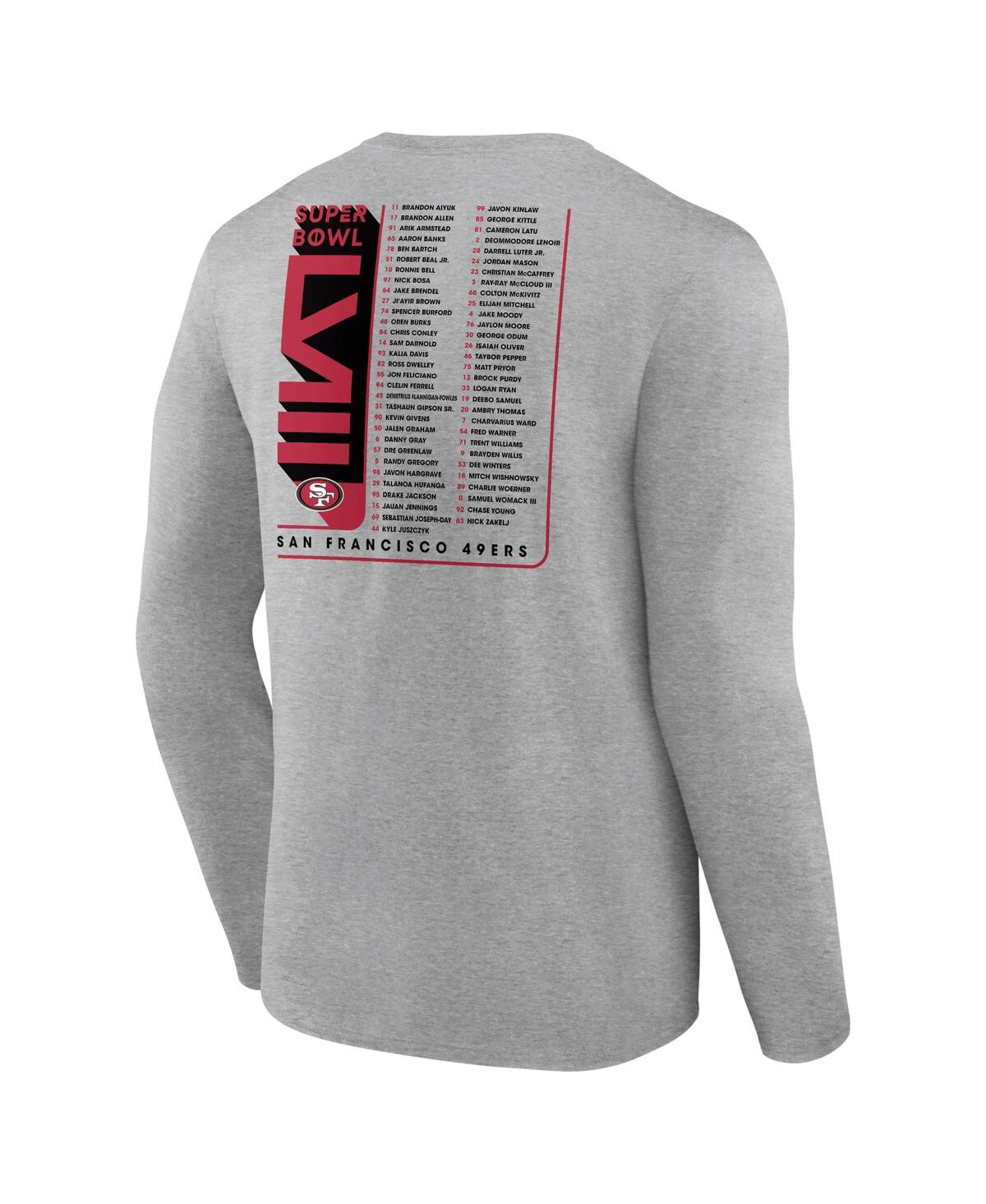 Men's FanaticsSan Francisco 49ers Super Bowl Lviii Two-Side Roster Big and Tall Long Sleeve T-shirt - Heather Gray