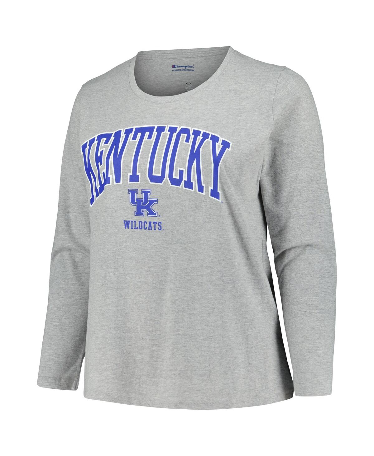 Shop Profile Women's  Heather Gray Kentucky Wildcats Plus Size Arch Over Logo Scoop Neck Long Sleeve T-shi