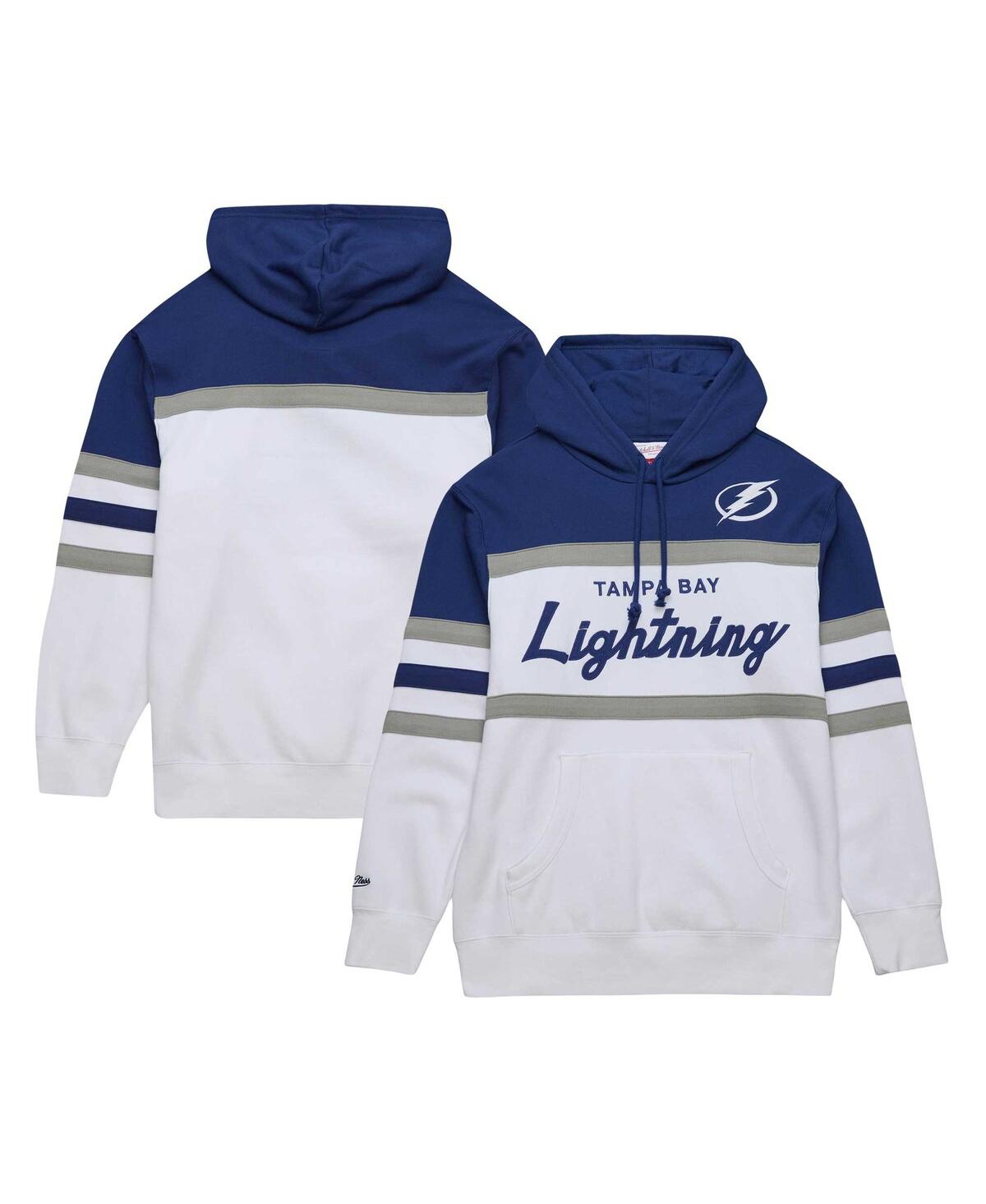 Shop Mitchell & Ness Men's  White, Blue Tampa Bay Lightning Head Coach Pullover Hoodie In White,blue