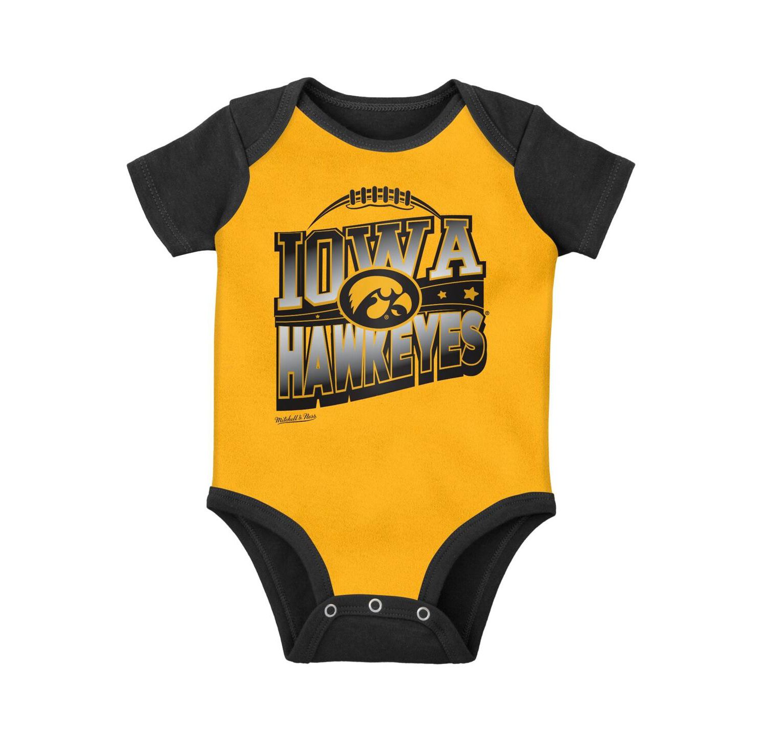 Baby Boys and Girls Mitchell and Ness Black, Gold Iowa Hawkeyes 3-Pack Bodysuit, Bib and Bootie Set