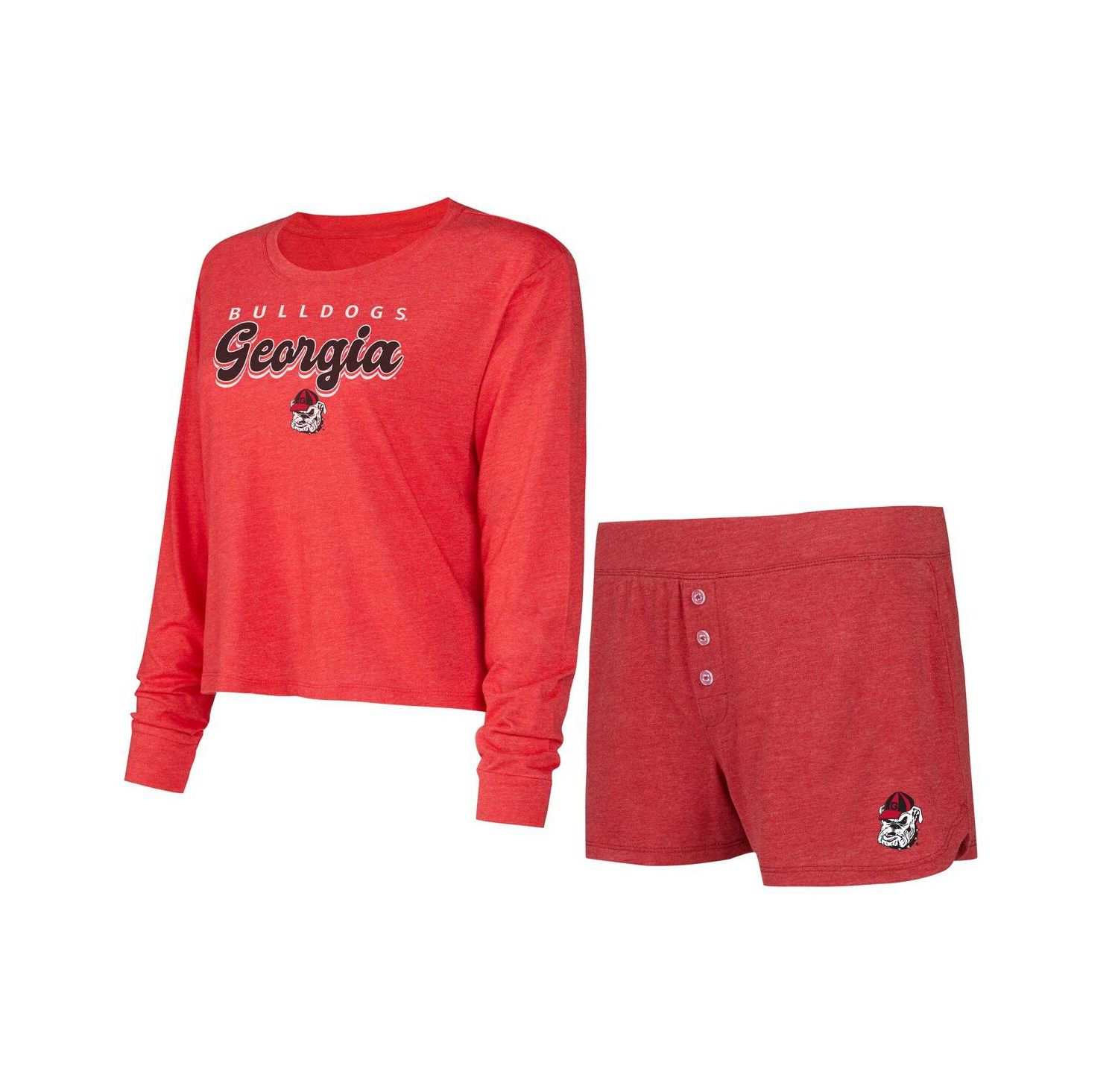 Women's Red Georgia Bulldogs Team Color Long Sleeve T-shirt and Shorts Set