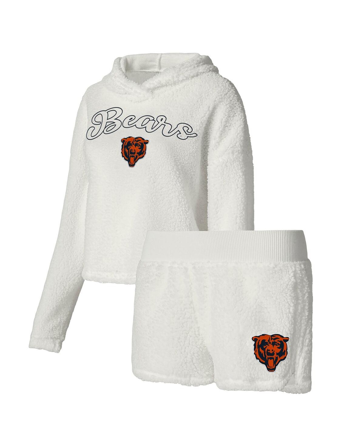 Shop Concepts Sport Women's  White Chicago Bears Fluffy Pullover Sweatshirt And Shorts Sleep Set