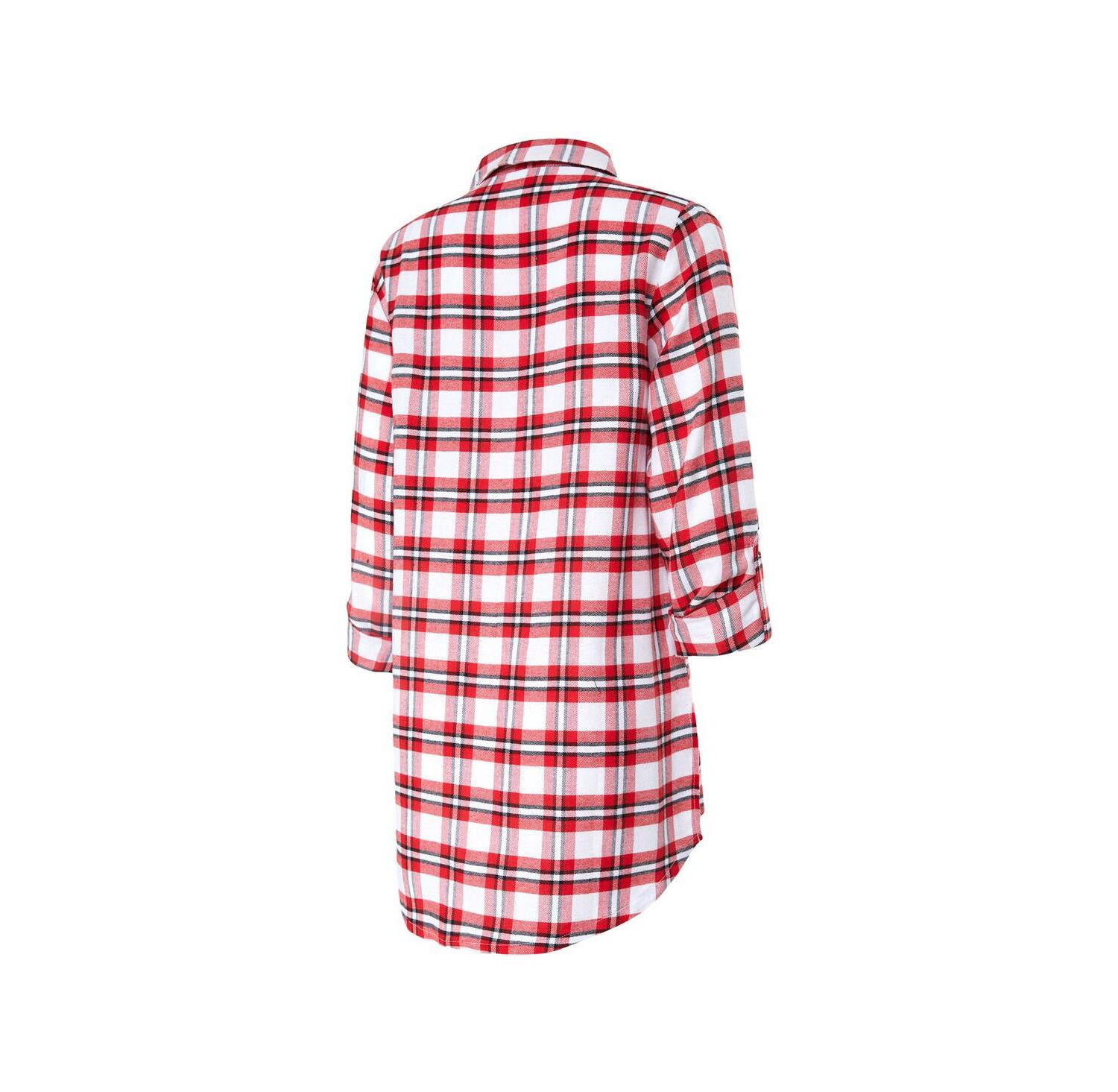 Women's Red Tampa Bay Buccaneers Sienna Plaid Full-Button Long Sleeve Nightshirt