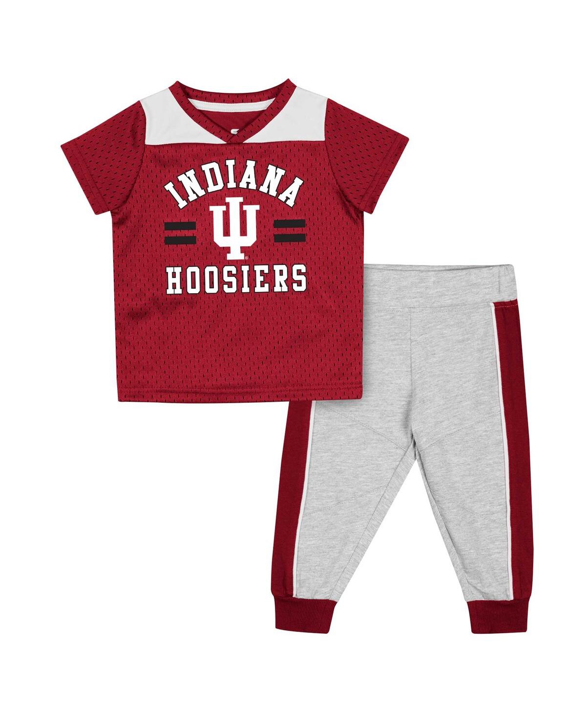 Shop Colosseum Baby Boys And Girls  Crimson, Heather Gray Indiana Hoosiers Ka-boot-it Jersey And Pants Set In Crimson,heather Gray