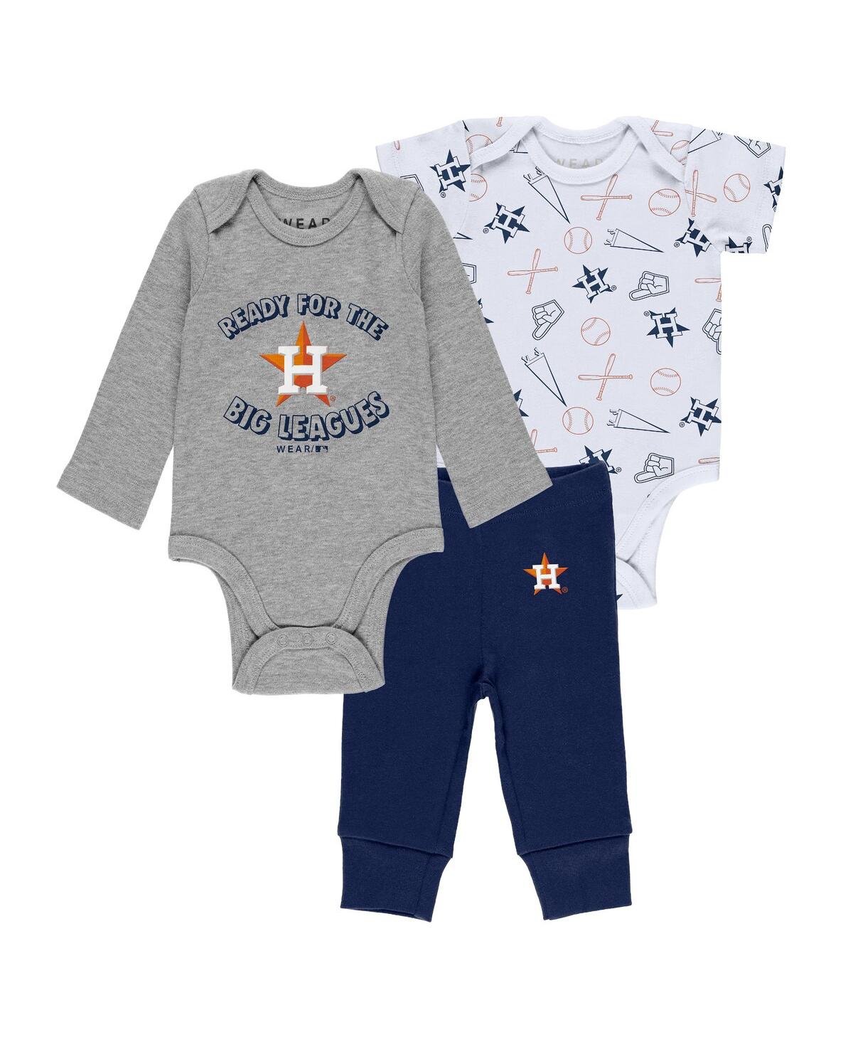 Shop Wear By Erin Andrews Baby Boys And Girls  Gray, White, Navy Houston Astros Three-piece Turn Me Around In Gray,white,navy