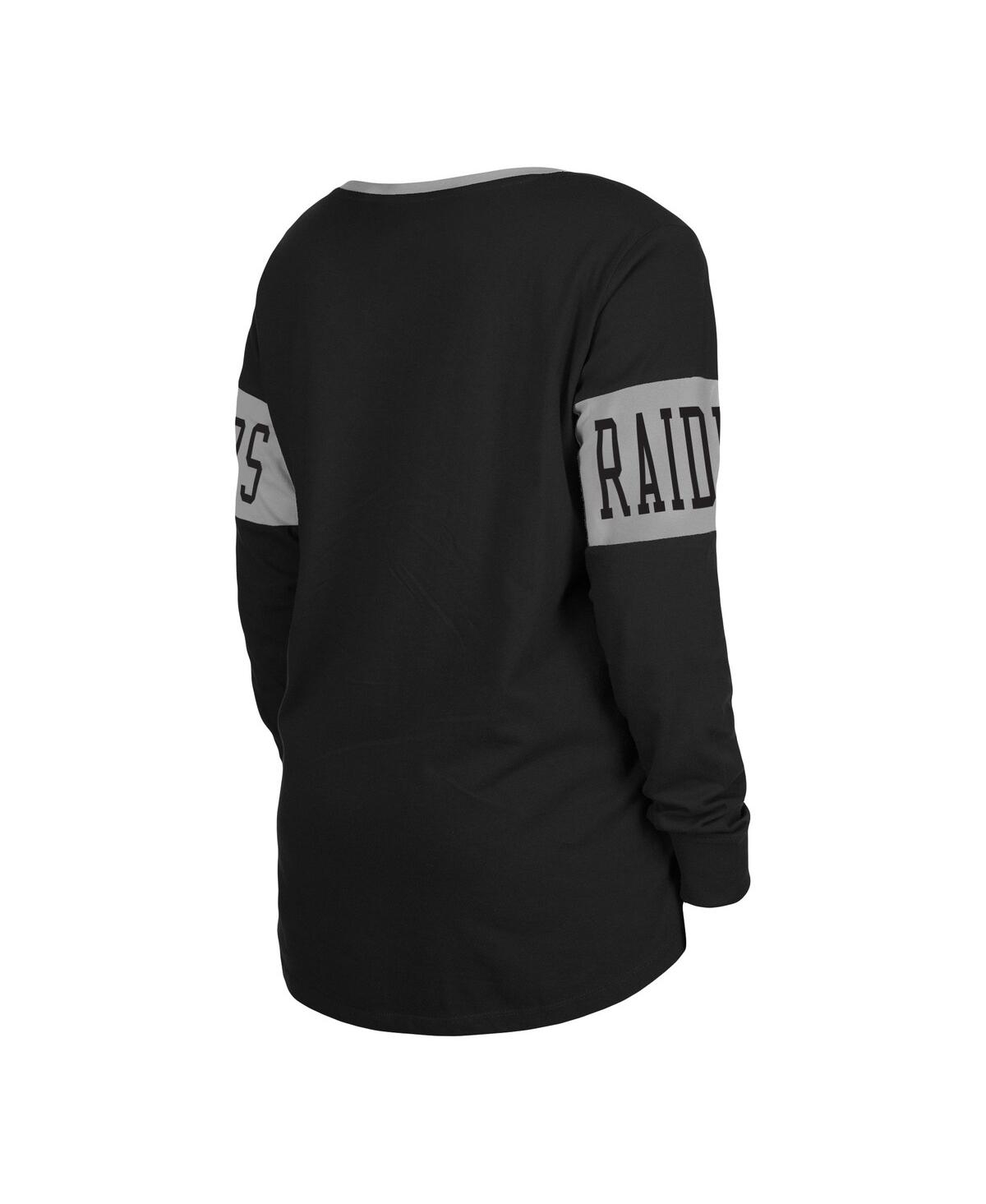 Shop New Era Women's  Black Las Vegas Raiders Lace-up Notch Neck Long Sleeve T-shirt