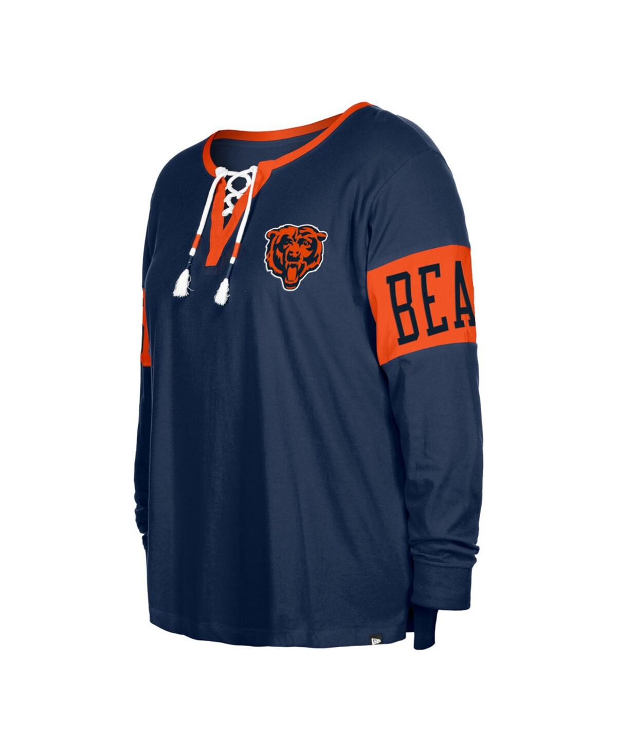Shop New Era Women's  Navy Chicago Bears Plus Size Lace-up Notch Neck Long Sleeve T-shirt