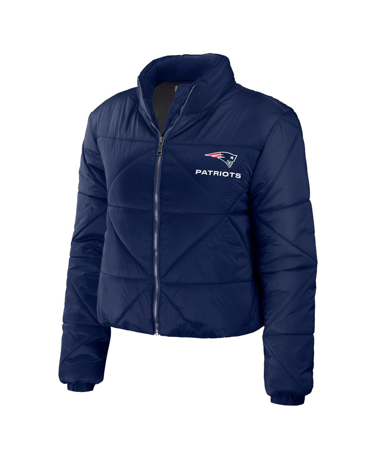Wear By Erin Andrews Navy New England Patriots Cropped Puffer Full-zip Jacket In Navy