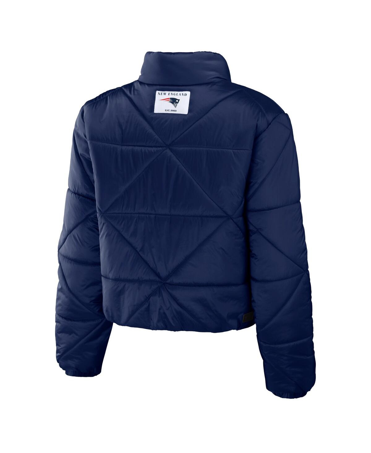 Wear By Erin Andrews Navy New England Patriots Cropped Puffer Full-zip Jacket In Navy