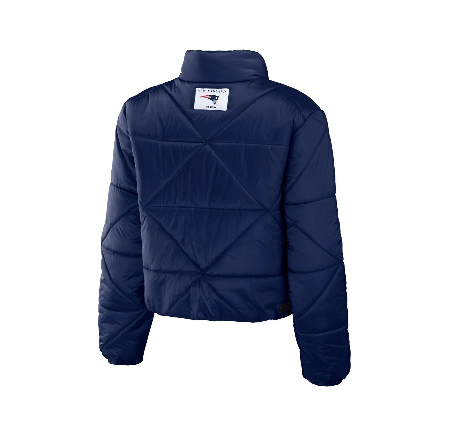 Women's Navy New England Patriots Cropped Puffer Full-Zip Jacket