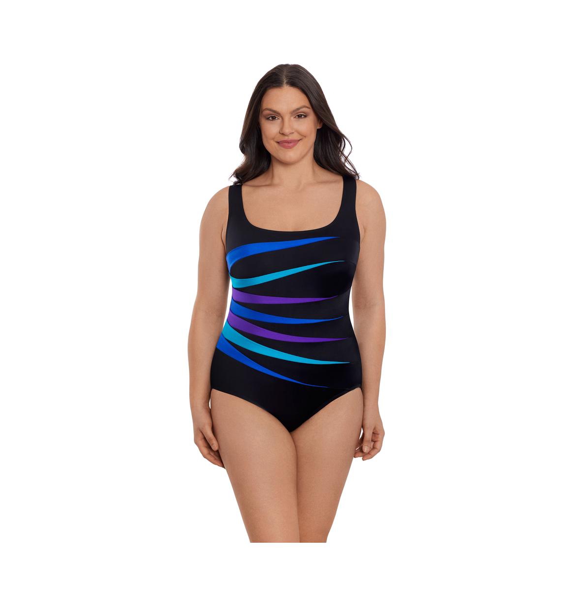 Women's Longitude 7-Fold Fan Tank One-Piece Swimsuit - Block it up  fold fan blue