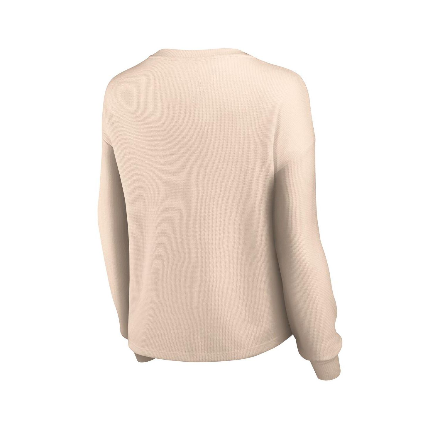 Women's Cream Distressed St. Louis Cardinals Go For It Waffle Knit Long Sleeve Notch Neck T-shirt