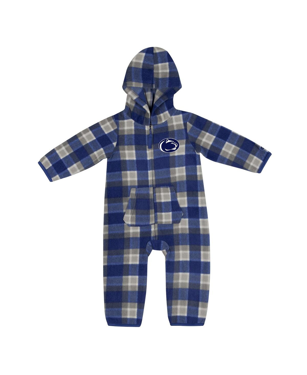 Shop Colosseum Baby Boys And Girls  Navy, Gray Penn State Nittany Lions Farays Plaid Full-zip Hoodie Jumpe In Navy,gray