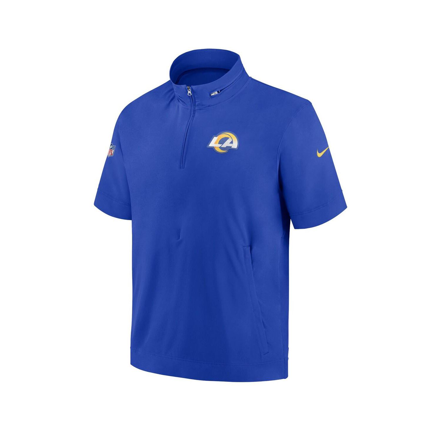 Men's Royal Los Angeles Rams Sideline Coach Short Sleeve Hoodie Quarter-Zip Jacket