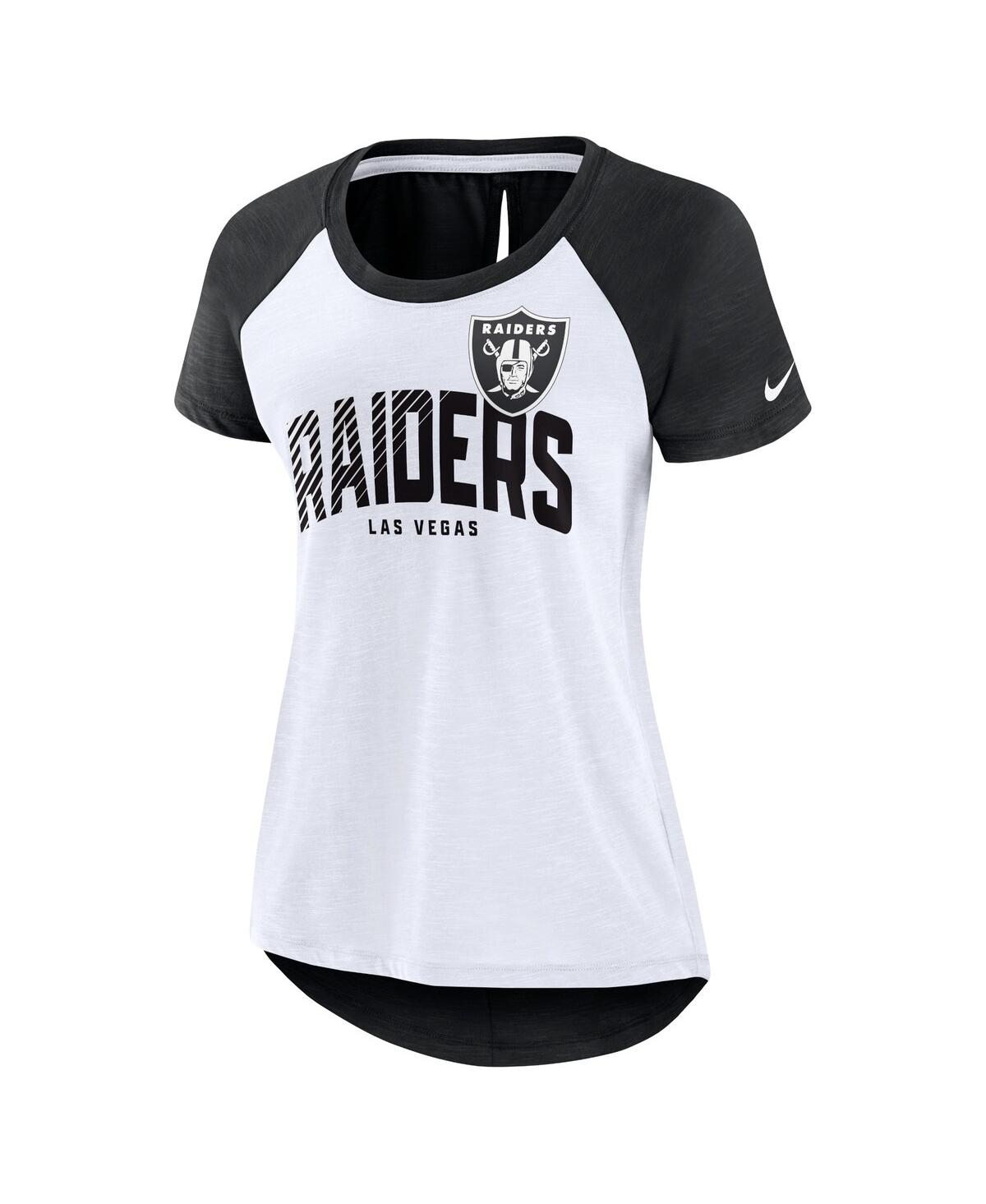 Shop Nike Women's  White, Black Las Vegas Raiders Back Slit Lightweight Fashion T-shirt In White,heather Scarlet
