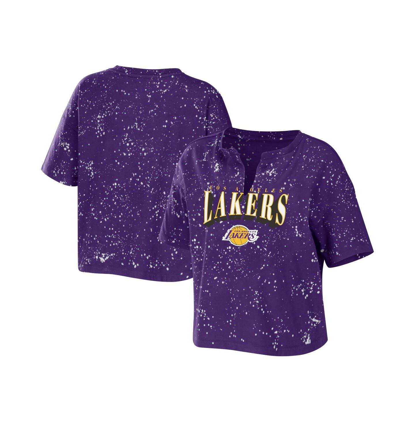 Женская футболка WEAR by Erin Andrews Purple Los Angeles Lakers Bleach Splatter Notch Neck — фото 1