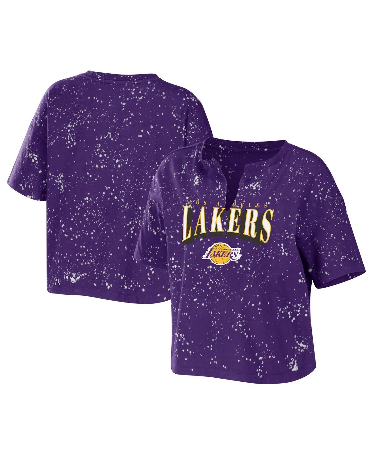 Shop Wear By Erin Andrews Women's  Purple Los Angeles Lakers Bleach Splatter Notch Neck T-shirt