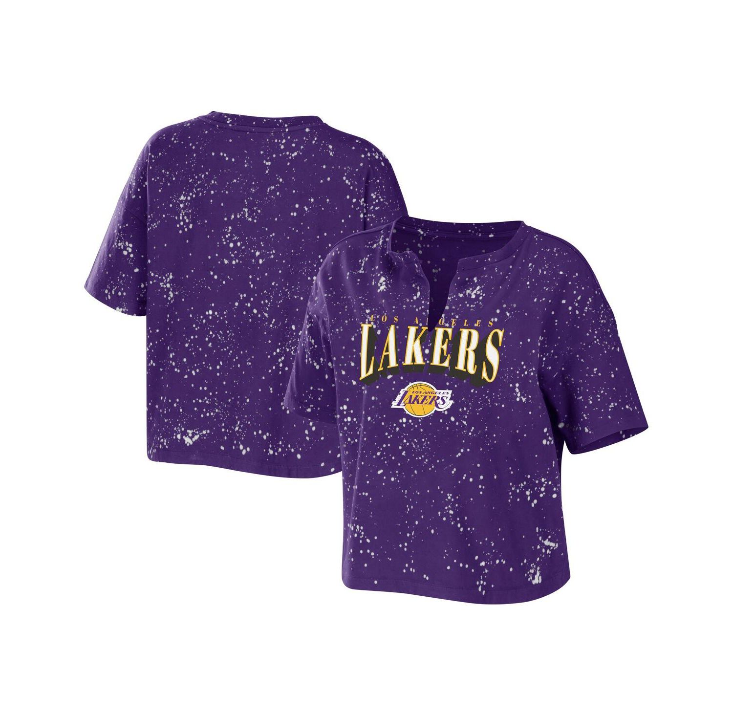 Women's Purple Los Angeles Lakers Bleach Splatter Notch Neck T-shirt