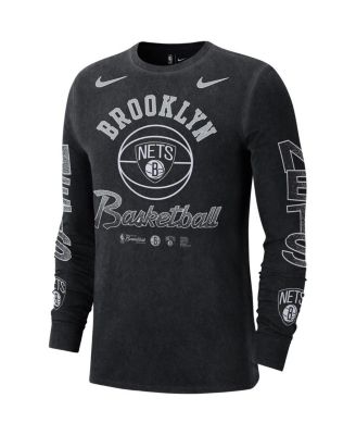 Men's Black Distressed Brooklyn Nets Courtside Retro Elevated Long Sleeve T-shirt