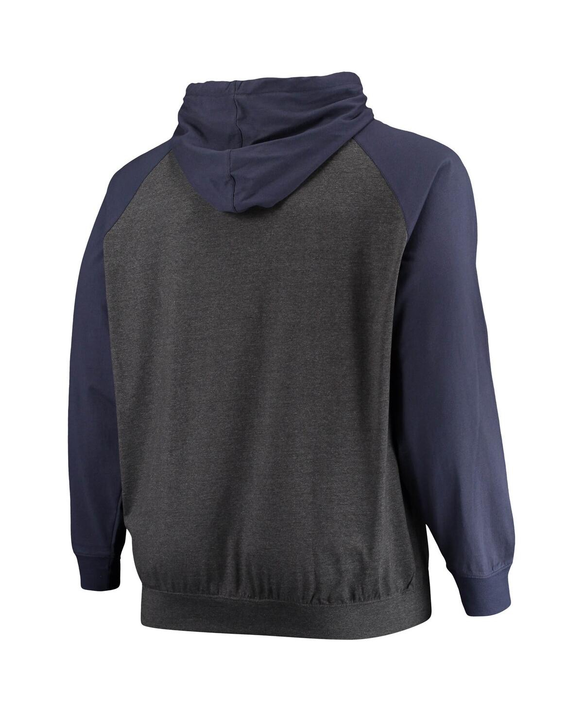 Fanatics Branded Navy/heathered Charcoal Houston Texans Big & Tall Lightweight Raglan Pullover Hoodi In Navy,heathered Charcoal