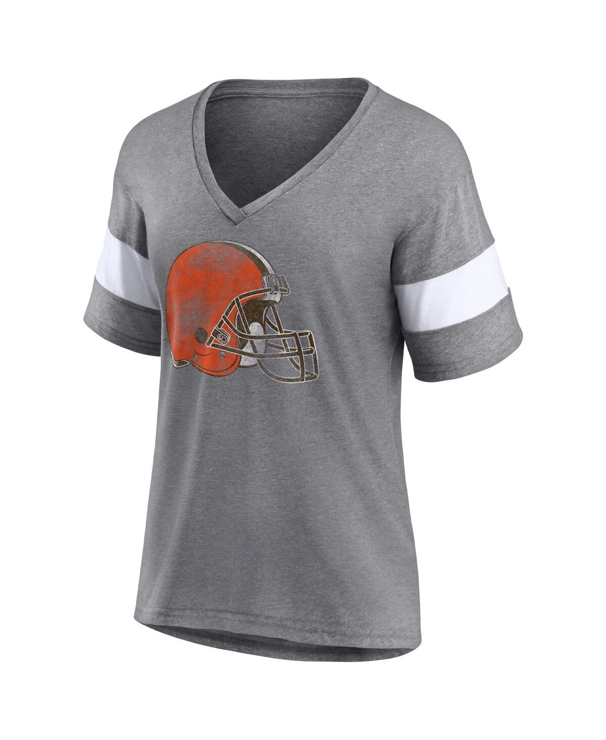 Shop Fanatics Women's  Heathered Gray, White Cleveland Browns Distressed Team Tri-blend V-neck T-shirt In Heathered Gray,white