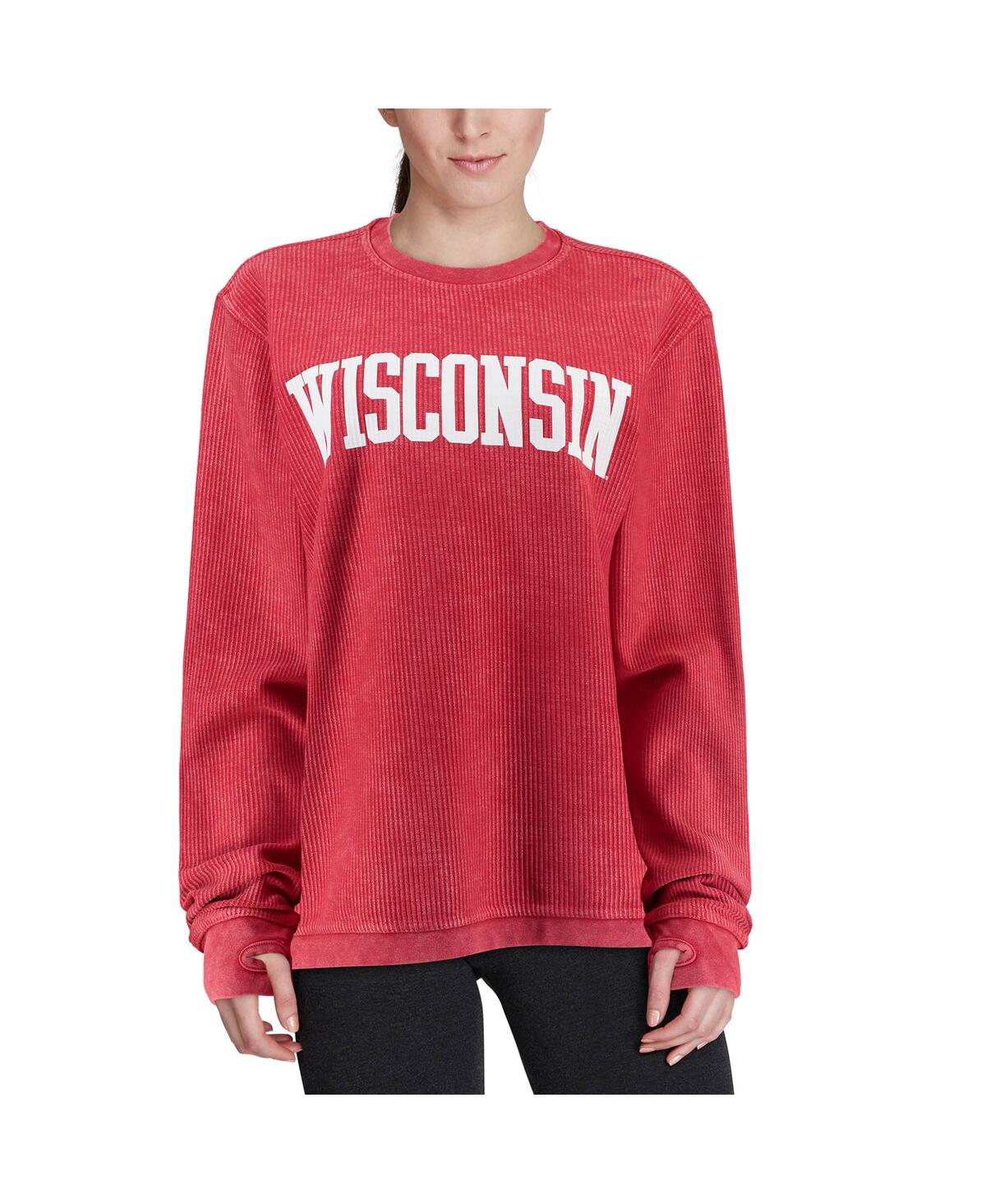 Pressbox Women's Red Wisconsin Badgers Comfy Cord Vintage-like Wash Basic Arch Pullover Sweatshirt In Red