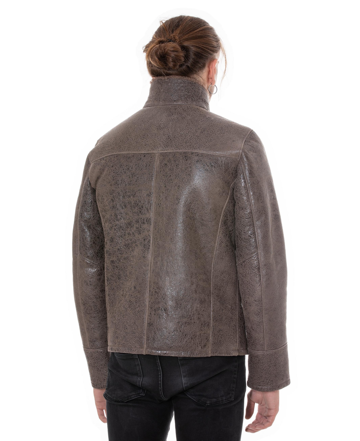 Furniq Uk Men's Shearling Casual Jacket,with Cashmere Curly Wool - Cracked cashmere