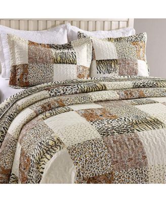 3 Piece Quilted Bedspread Quilt Set Lightweight Bedspread Cheetah - Queen