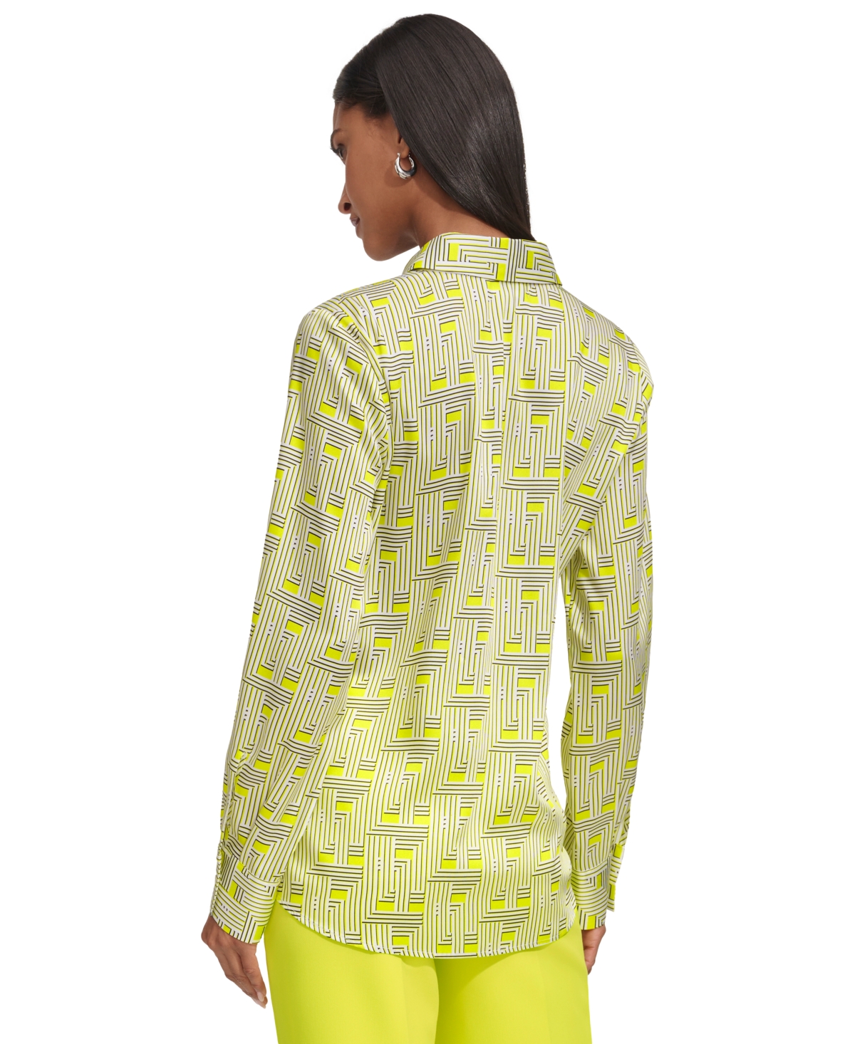 Shop Karl Lagerfeld Women's Printed Roll-cuff Button-front Shirt In Kelly Multi