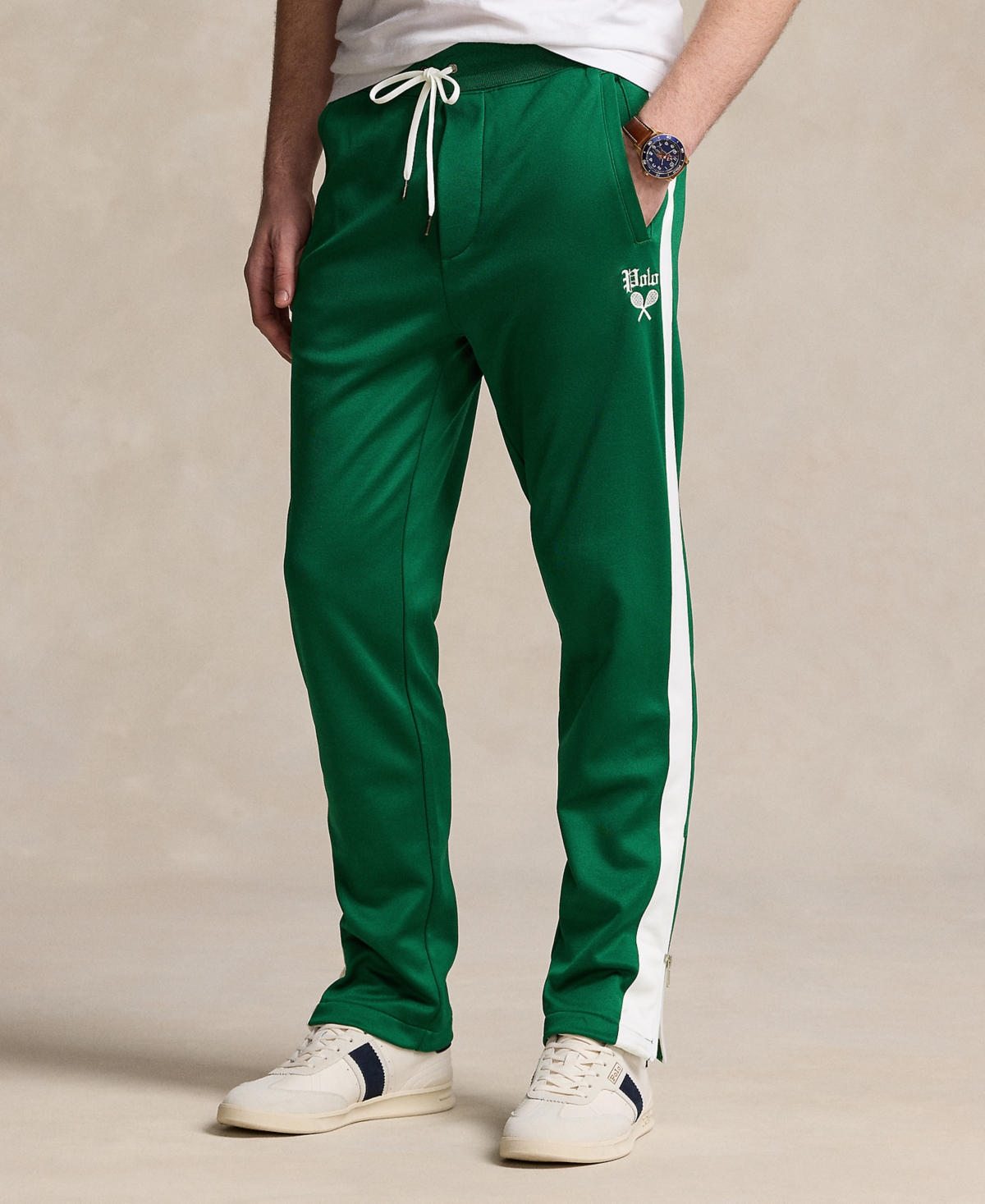 Polo Ralph Lauren Men's Embroidered Fleece Track Pants In Tennis Green,white