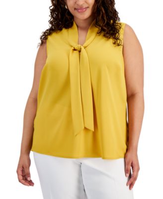 Kasper - Plus Size Tie-Neck Sleeveless Blouse