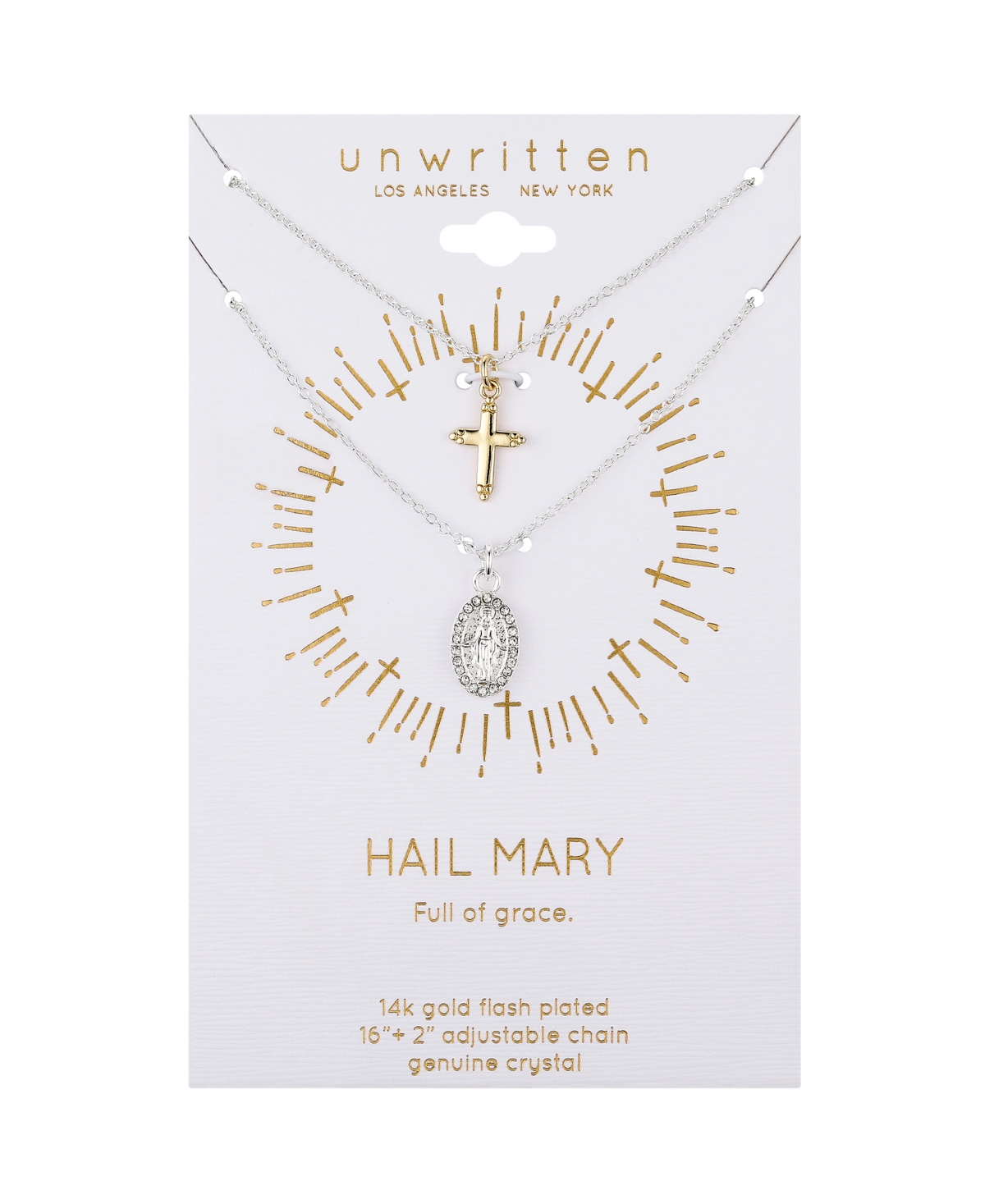 Shop Unwritten Crystal Virgin Mary And 14k Gold Plated Cross Necklace Set In Silver
