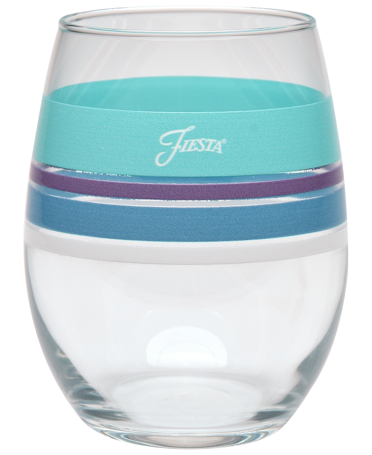Shop Fiesta Coastal Edgeline 15-ounce Stemless Wine Glass Set Of 4 In Lapis,mulberry,white And Turquoise