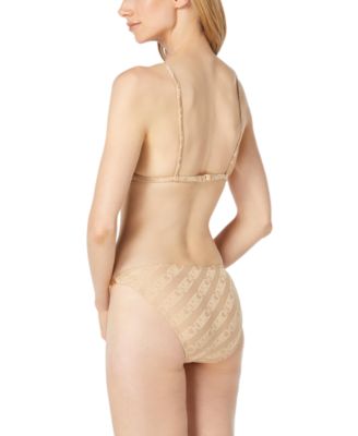 Shop Michael Kors Michael  Womens Logo Print Triangle Bikini Top Bottoms In Tan