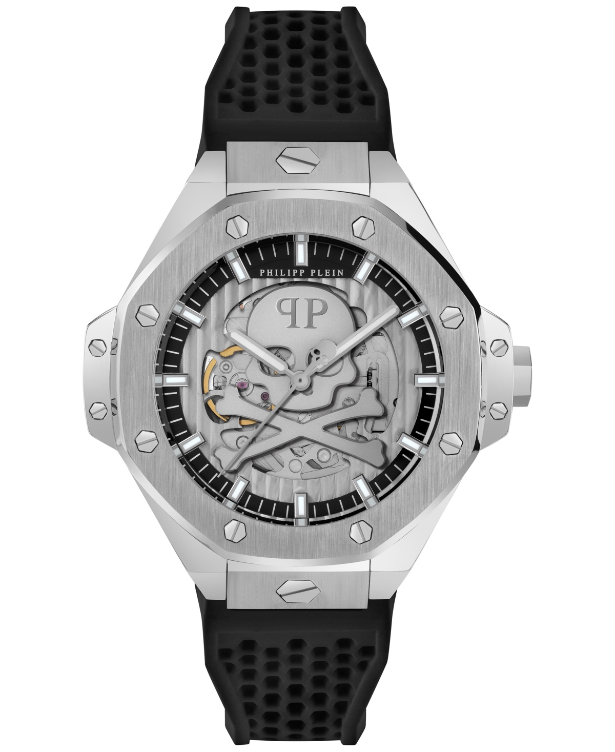 Philipp Plein Men's Automatic Skeleton Royal Black Silicone Strap Watch 46mm In Stainless