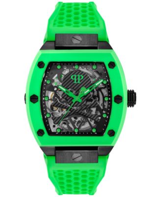 Philipp Plein - Men's Automatic The Skeleton Green Silicone Strap Watch 44mm