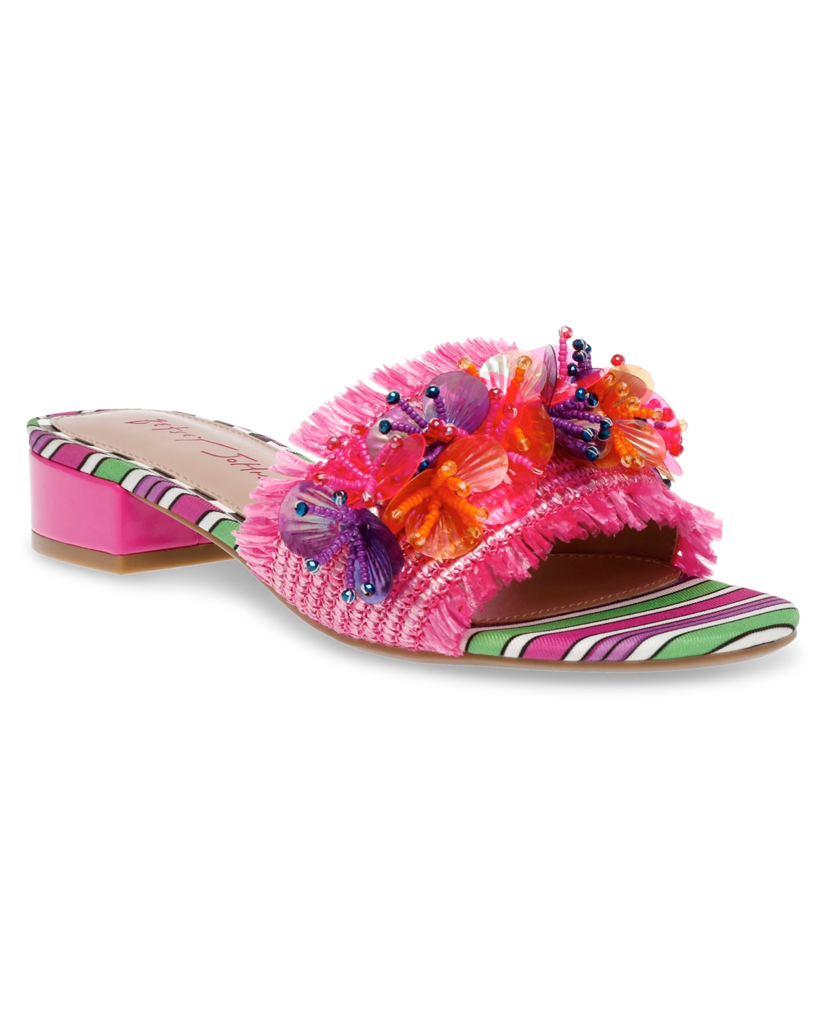 Shop Betsey Johnson Women's Peyten Raffia Slide Sandals In Pink Multi