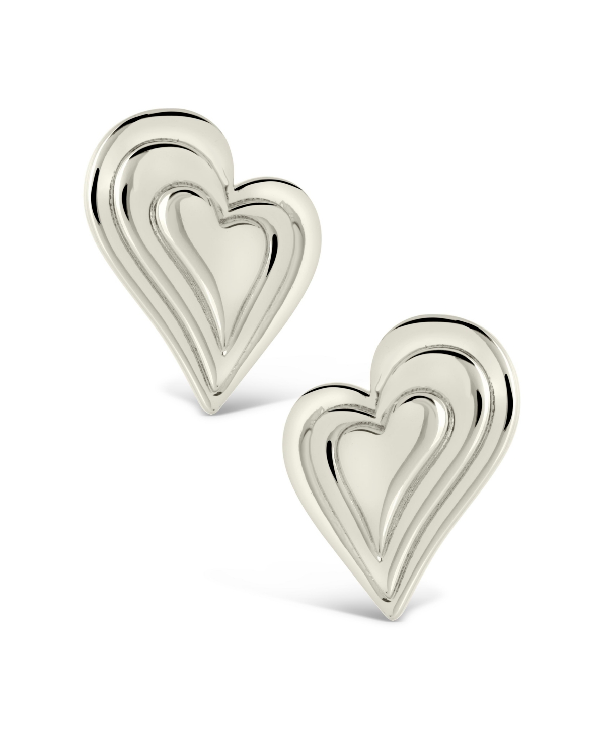 Sterling ForeverTone or Gold-Tone Statement Beating Heart Studs - Silver