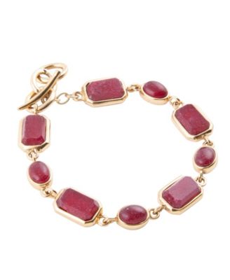Delicately Genuine Red Onyx Rectangle and Circle Link Bracelet